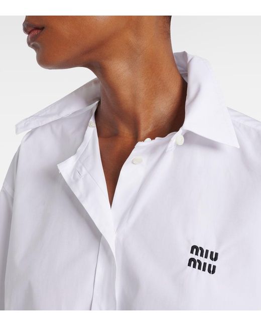 Camisa De Popelin De Algodon Cropped Miu Miu de color White