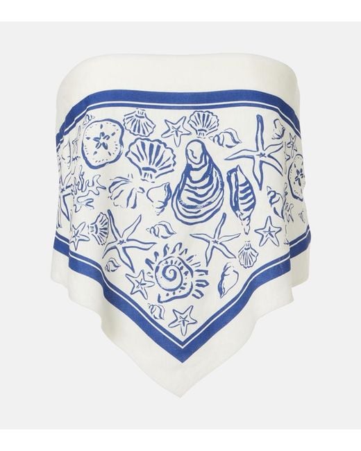 Jonathan Simkhai Blue Printed Linen-Blend Bandeau Top