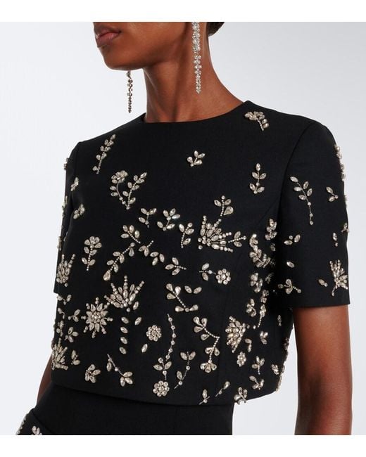 Oscar de la Renta Black Embellished Wool-Blend Bustier Gown