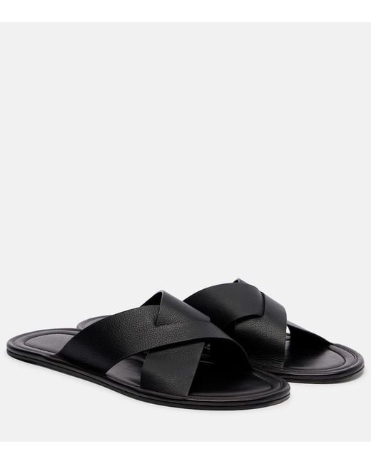 The Row Black Malick Cross Leather Sandals
