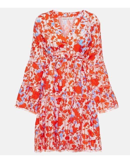 Heidi Klein Red Deia Floral Linen Kaftan