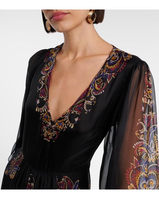 Etro Black Paisley Silk Maxi Dress