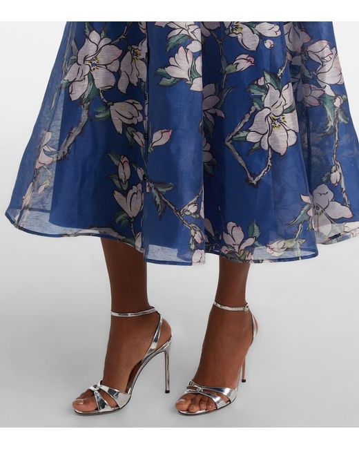 Vestido Midi Katrina En Mezcla De Lino Floral LEO LIN de color Blue