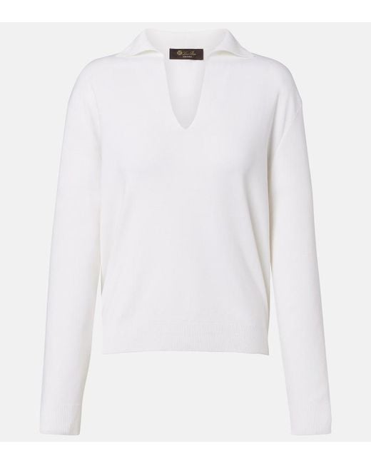 Loro Piana White Siena Silk And Cotton Polo Sweater