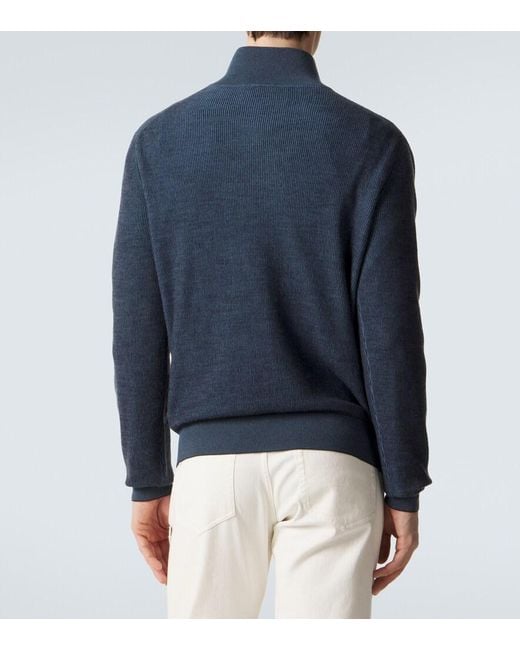 Brioni Blue Cashmere And Wool Half-Zip Sweater for men