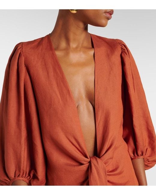 Adriana Degreas Orange Solid Linen-Blend Shirt