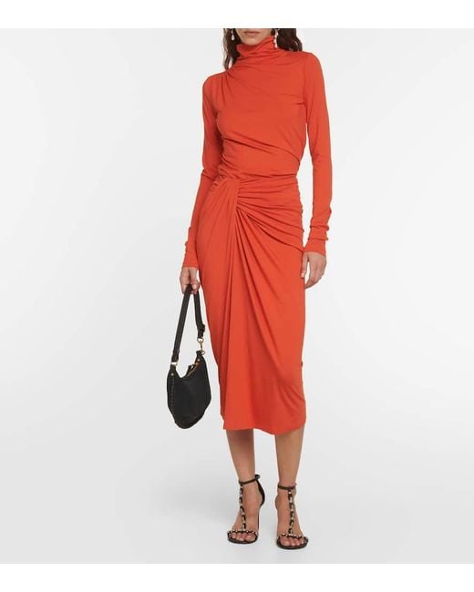Isabel Marant Orange Lou Gathered Jersey Turtleneck Top
