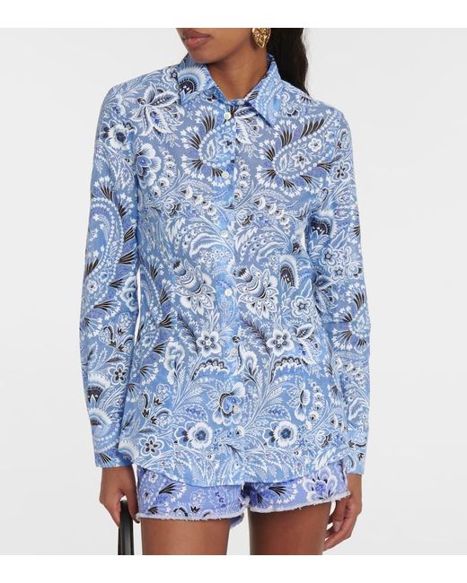 Camisa de algodon y seda de paisley Etro de color Blue