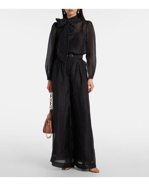 Zimmermann Black Polka-Dot Linen And Silk Wide-Leg Pants