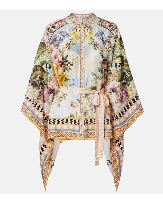 Camilla Metallic Embellished Printed Silk Blouse