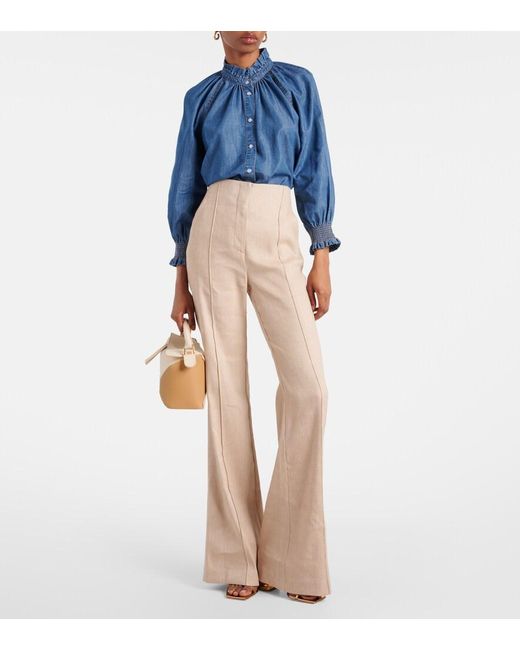 Veronica Beard Natural Komi Linen-Blend Twill Flared Pants