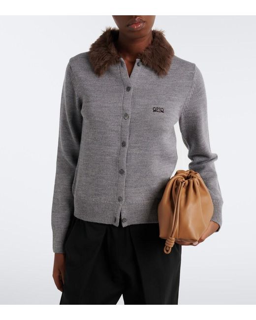Loewe Gray Double L Ribbed-Knit Wool Cardigan