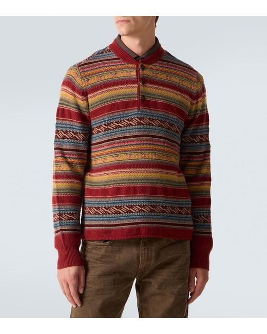 RRL Brown Wool-Blend Jacquard Sweater for men