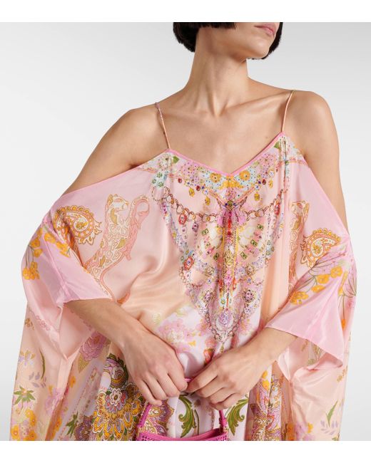 Camilla Pink Printed Embellished Silk Kaftan