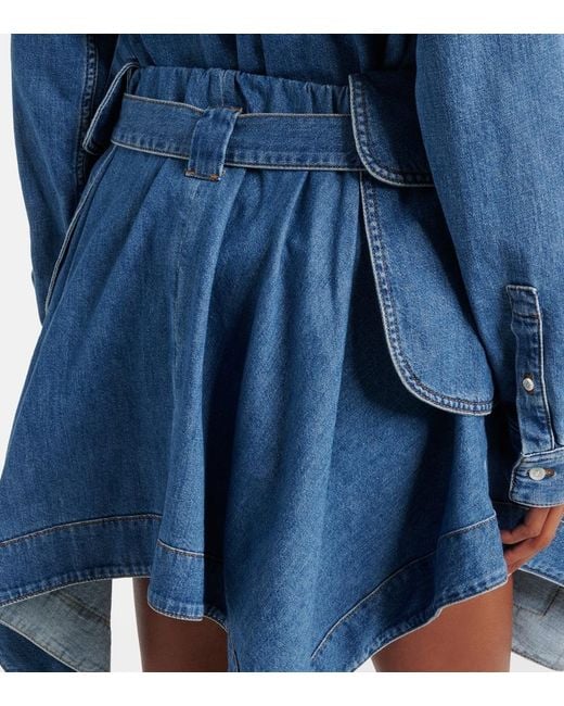 Loewe Blue Double L Belted Denim Miniskirt