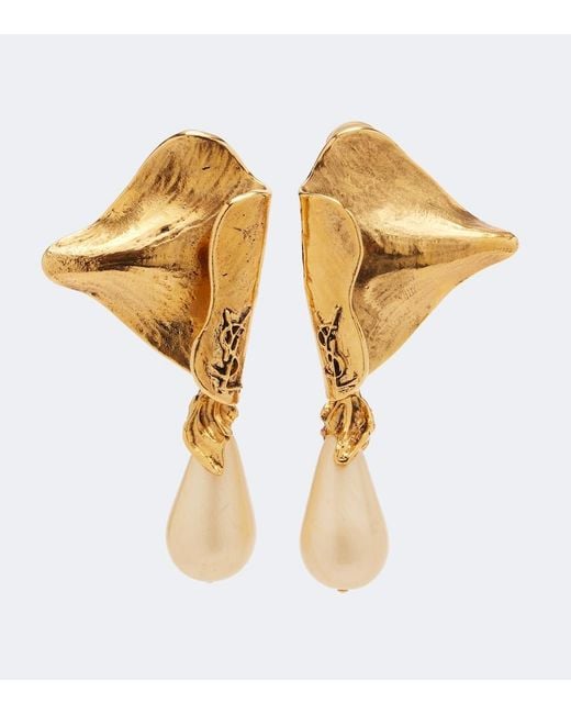 Saint Laurent Metallic Cassandre Faux Pearl Clip-On Earrings