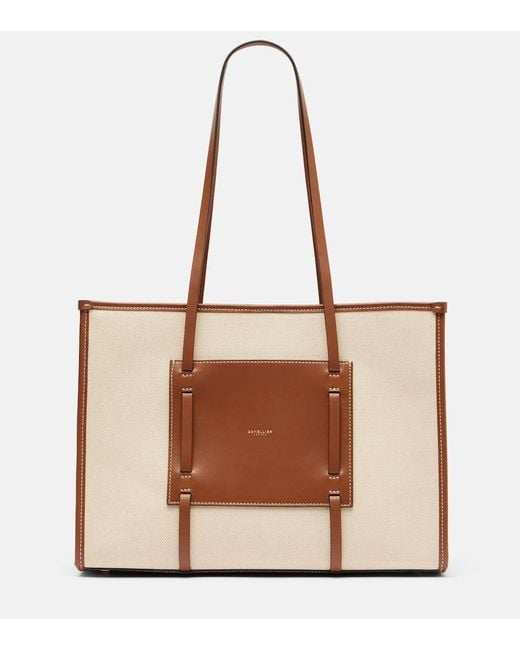 DeMellier London Brown Capri Leather-Trimmed Canvas Tote Bag