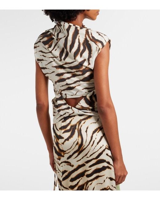 Ganni White Zebra-Print Cotton-Blend Top