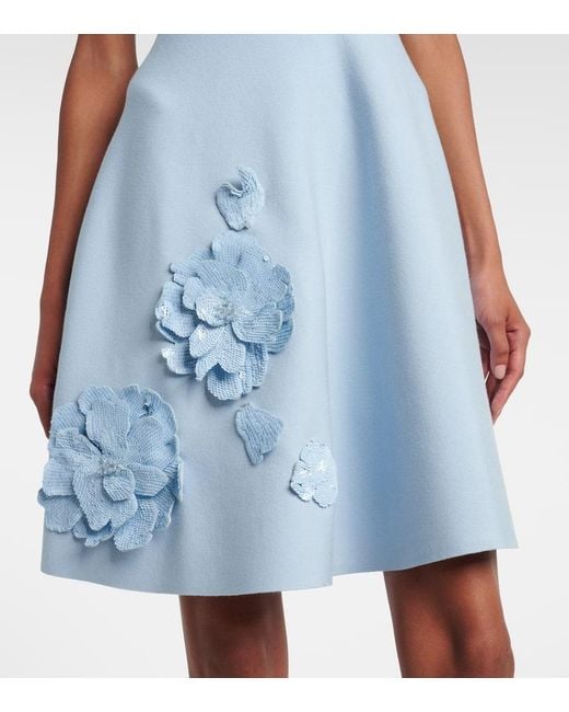 Vestido Corto Con Aplique Floral Y Lentejuelas Oscar de la Renta de color Blue