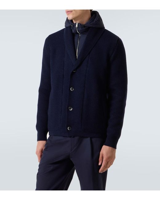 Herno Blue Layered Wool And Technical Cardigan for men