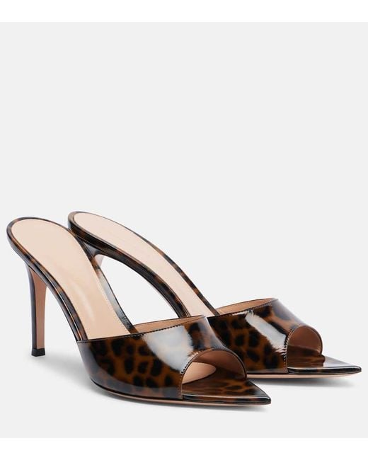 Gianvito Rossi Brown Elle 85 Leopard-Print Patent Leather Sandals