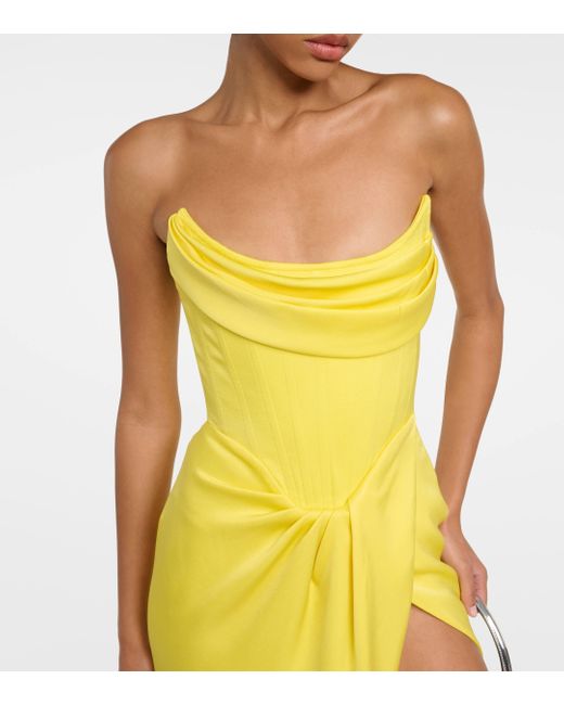 Alex Perry Yellow Draped Satin Crepe Gown