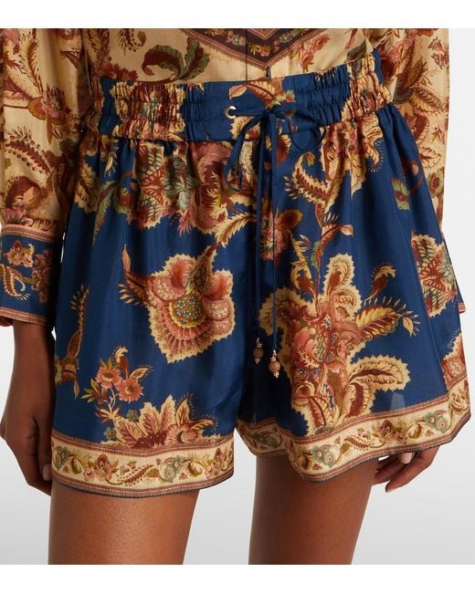 Zimmermann Blue Aster Printed Silk Shorts