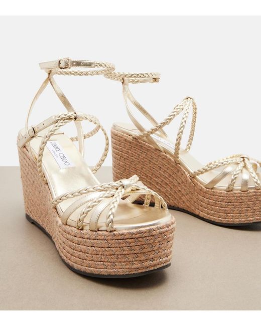 Jimmy Choo Metallic Nyra Braided Leather Espadrille Wedges