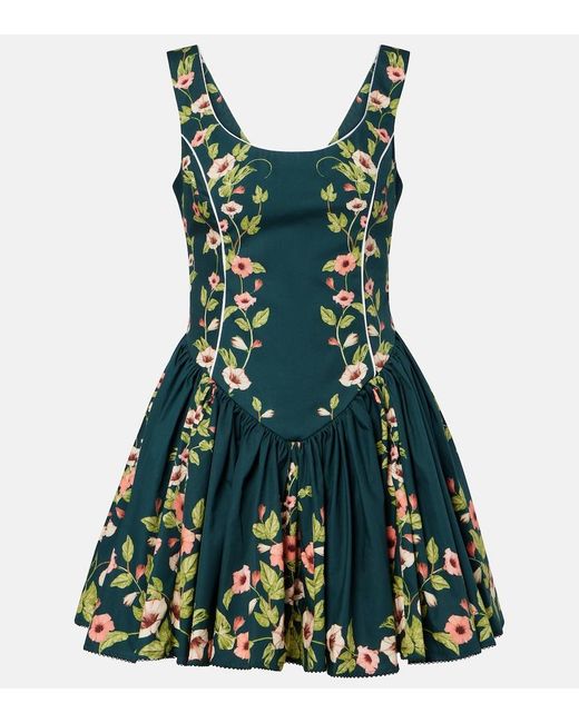Agua Bendita Green Pluma Floral Cotton Minidress
