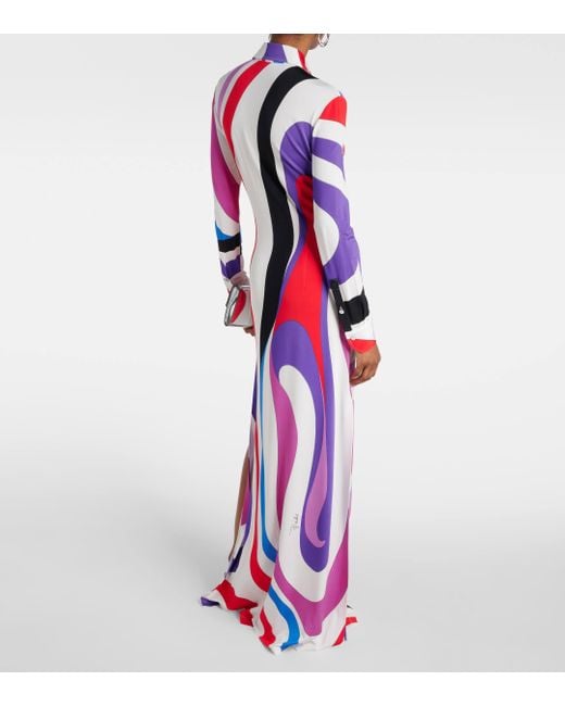 Robe longue Marmo imprimee en satin Emilio Pucci en coloris White