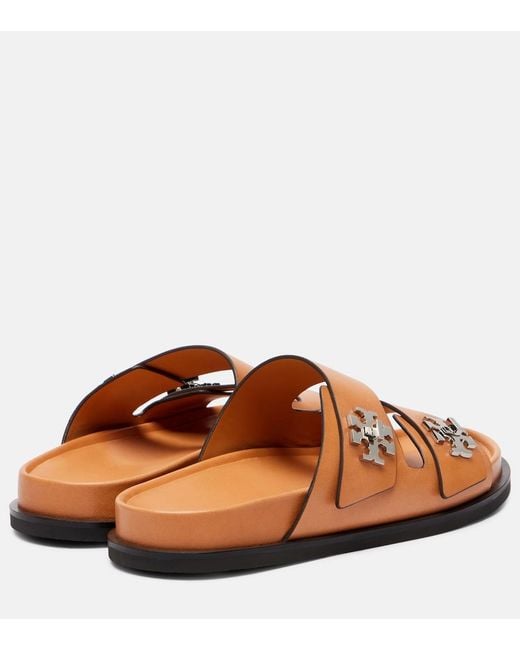 Tory Burch Brown Turnlock Leather Slides