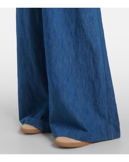 Gabriela Hearst Blue Gelos High-Rise Cotton And Linen Wide-Leg Pants