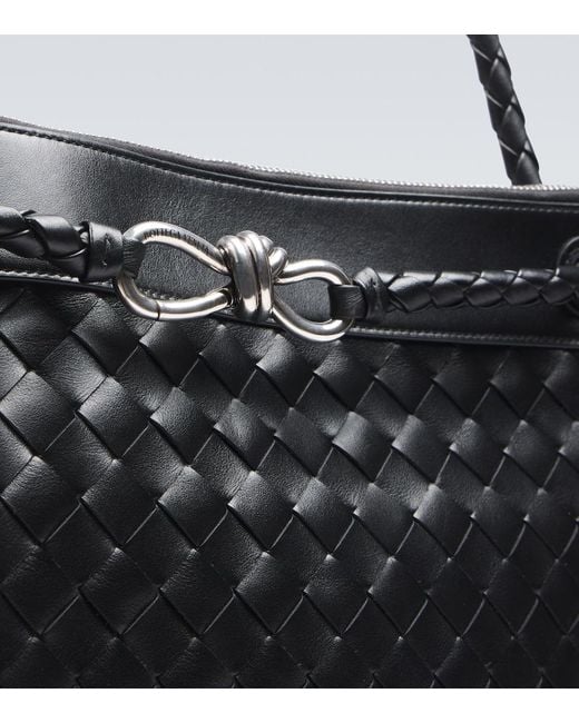 Bottega Veneta Black Flat Andiamo Intrecciato Leather Messenger Bag for men