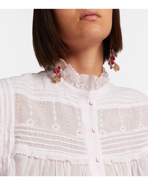 Isabel Marant White Dersia Embroidered Ruffled Cotton Blouse
