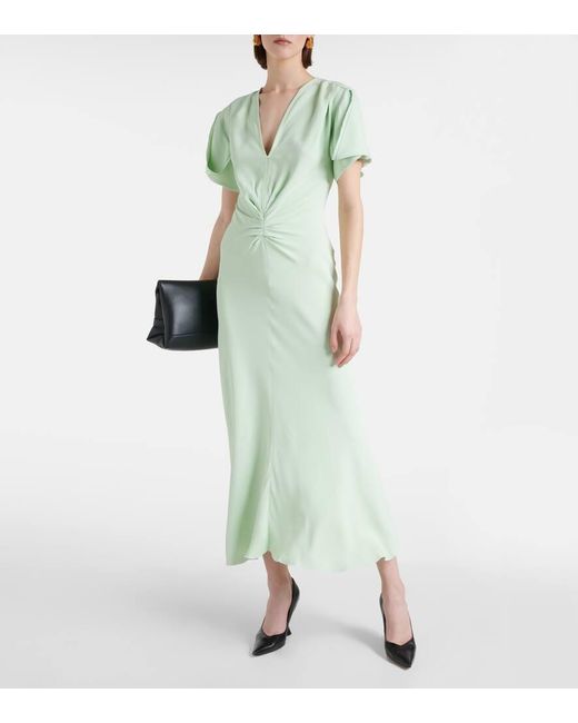 Vestido midi fruncido Victoria Beckham de color Green