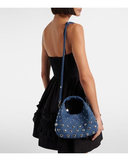Ganni Blue Mini Studded Denim Top-Handle Bag