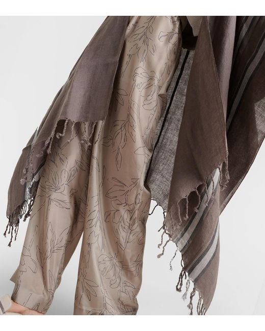 Brunello Cucinelli Brown Striped Linen Cape