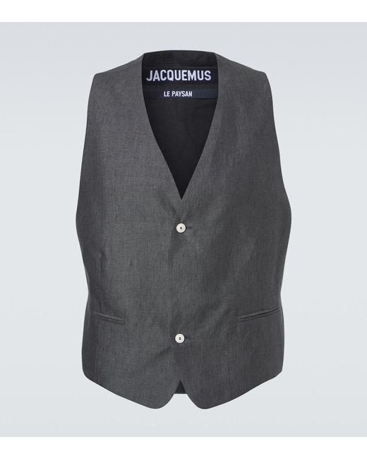 Jacquemus Gray Paysan Striped Linen Vest for men