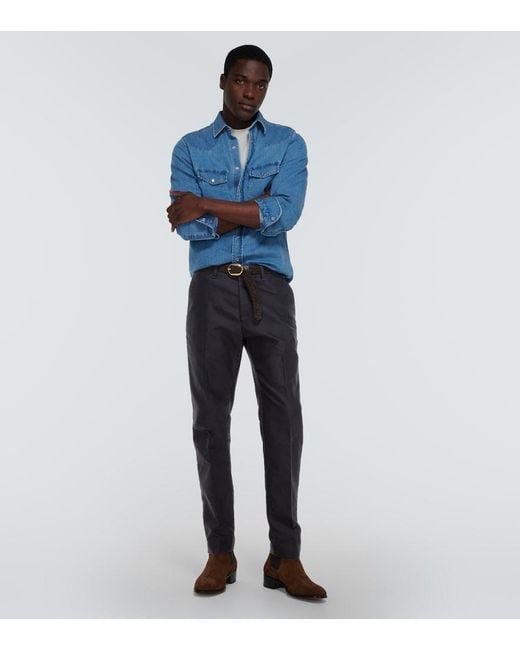 Tom Ford Blue Straight Cotton Pants for men