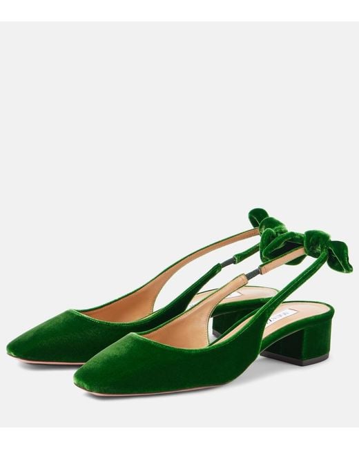 Aquazzura Green Very Bow Tie 35 Velvet Slingback Pumps