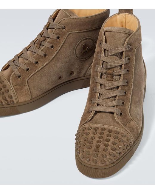 Christian Louboutin Brown Louis Grosgrain-trimmed Spiked Suede High-top Sneakers for men