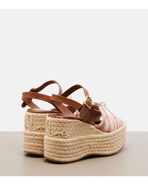 Chloé Brown Striped Canvas Espadrille Wedge Sandals