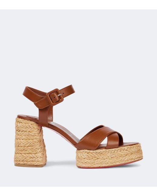 Christian Louboutin Brown Calakala 85 Suede And Leather Heeled Espadrilles
