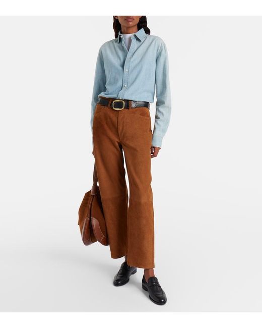 Citizens of Humanity Brown Miro Mid-Rise Suede Straight-Leg Pants