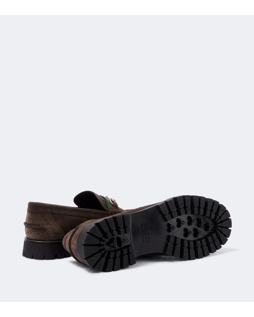 Gucci Brown Horsebit Suede Loafers for men
