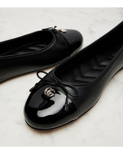 Gucci Black Double G Leather Ballet Flats