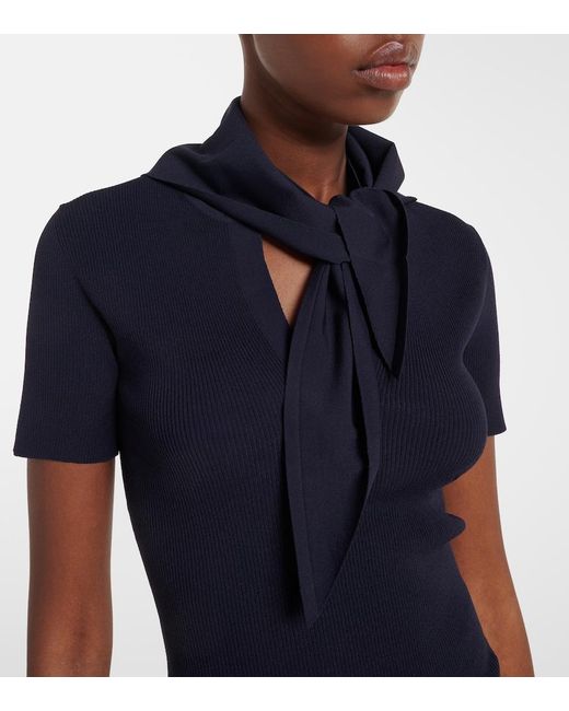 Max Mara Blue Scarf-Detail Knitted Top