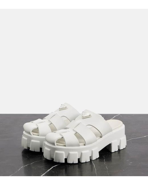 Prada White Rubber Monolith Mules