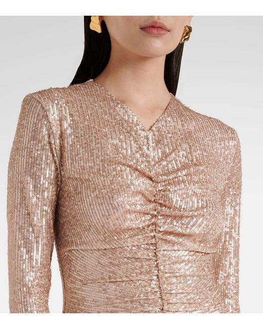 Norma Kamali Natural Ruched Sequined Gown