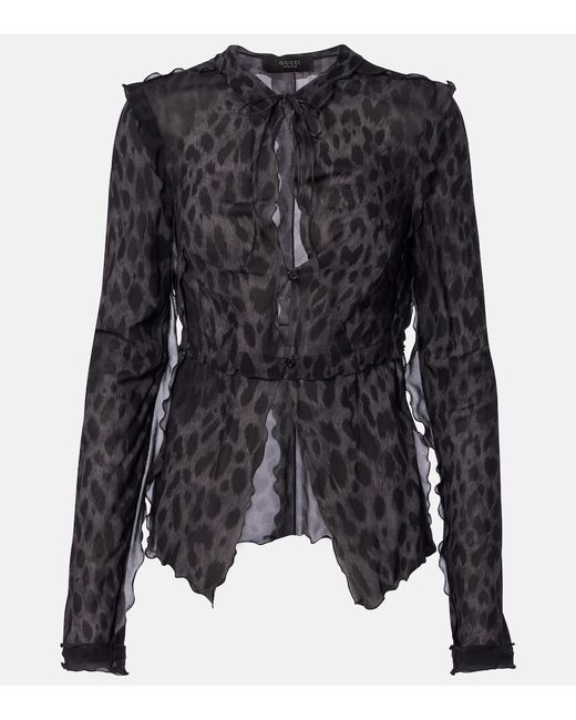 Gucci Black Leopard-Printed Silk Blouse